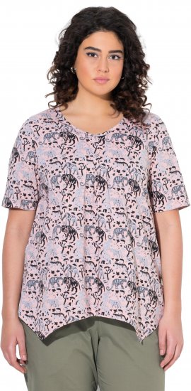 Ulla Popken Half-sleeve A-line V-neck Pointed Hem Animal Pattern T-shirt Pastel Rose - Trükitud/pildiga T-särgid naistele - 