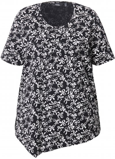 Ulla Popken Bow Print Short Sleeve Pointed Hem Tee Black - Trükitud/pildiga T-särgid naistele - 
