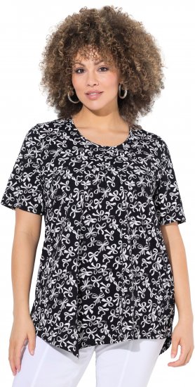 Ulla Popken Bow Print Short Sleeve Pointed Hem Tee Black - Trükitud/pildiga T-särgid naistele - 