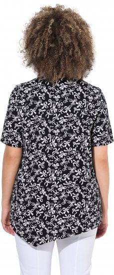 Ulla Popken Bow Print Short Sleeve Pointed Hem Tee Black - Trükitud/pildiga T-särgid naistele - 