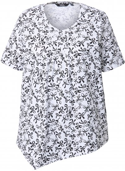 Ulla Popken Bow Print Short Sleeve Pointed Hem Tee Snow White - Trükitud/pildiga T-särgid naistele - 