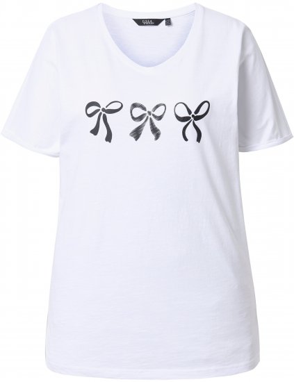 Ulla Popken Bow Short Sleeve Graphic Tee Snow White - Trükitud/pildiga T-särgid naistele - 