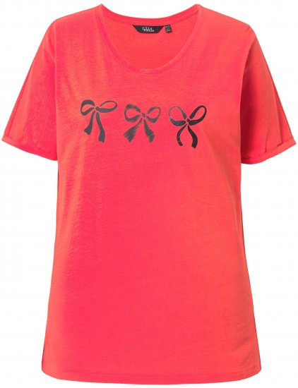 Ulla Popken Bow Short Sleeve Graphic Tee Light Red - Trükitud/pildiga T-särgid naistele - 
