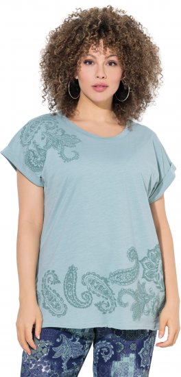 Ulla Popken Textured Paisley Motif Cap Sleeve Tee Light Moss Green - Trükitud/pildiga T-särgid naistele - 