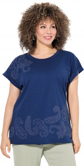 Ulla Popken Textured Paisley Motif Cap Sleeve Tee Navy - Trükitud/pildiga T-särgid naistele - 