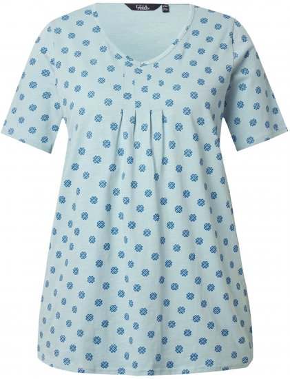 Ulla Popken Tile Print Short Sleeve Pleated Tee Light Moss Green - Trükitud/pildiga T-särgid naistele - 