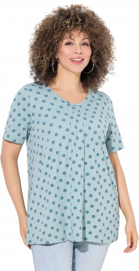 Ulla Popken Tile Print Short Sleeve Pleated Tee Light Moss Green - Trükitud/pildiga T-särgid naistele - 