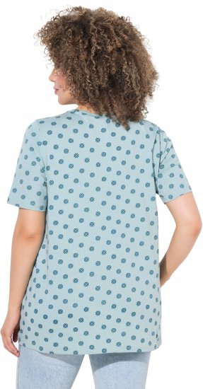 Ulla Popken Tile Print Short Sleeve Pleated Tee Light Moss Green - Trükitud/pildiga T-särgid naistele - 