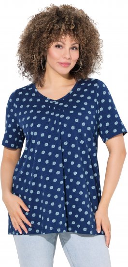 Ulla Popken Tile Print Short Sleeve Pleated Tee Dark Blue - Trükitud/pildiga T-särgid naistele - 