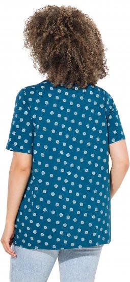Ulla Popken Tile Print Short Sleeve Pleated Tee Teal - Trükitud/pildiga T-särgid naistele - 