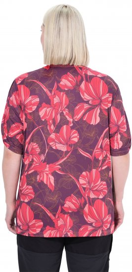 Ulla Popken Quick Drying Flower Print Short Sleeve Tee Dark Cherry - Trükitud/pildiga T-särgid naistele - 