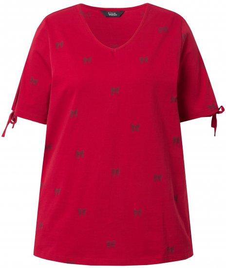 Ulla Popken Bow Print Split Sleeve Tee Ruby Red - Trükitud/pildiga T-särgid naistele - 