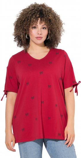 Ulla Popken Bow Print Split Sleeve Tee Ruby Red - Trükitud/pildiga T-särgid naistele - 
