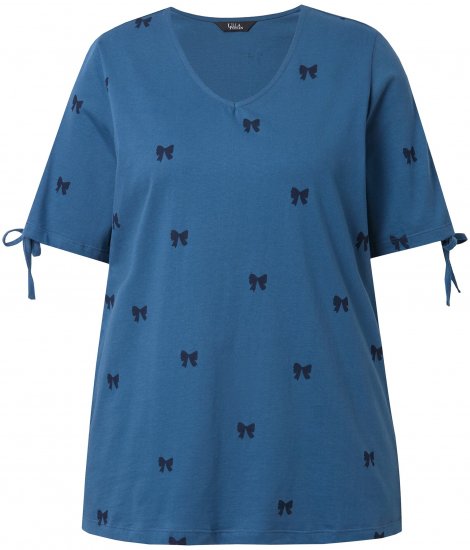 Ulla Popken Bow Print Split Sleeve Tee Indigo Denim - Trükitud/pildiga T-särgid naistele - 