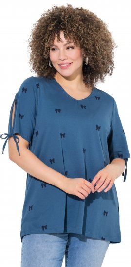 Ulla Popken Bow Print Split Sleeve Tee Indigo Denim - Trükitud/pildiga T-särgid naistele - 