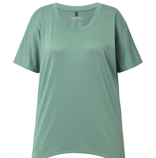 Ulla Popken Quick Drying Pointed Hem Stretch Fit Tee Ivy Green - T-särgid - 