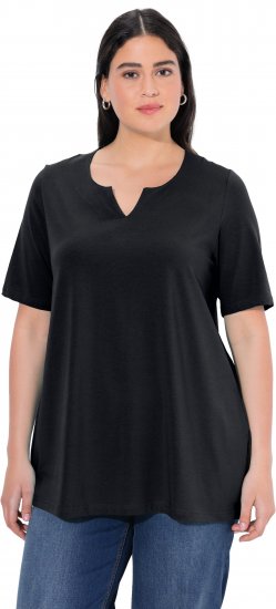 Ulla Popken Essential Notch Neck Stretch Tee Black - T-särgid - 