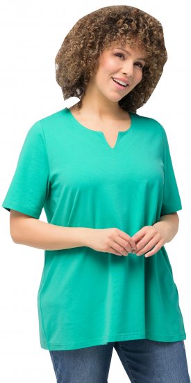 Ulla Popken Essential Notch Neck Stretch Tee Turquoise Green - Ulla Popken - 