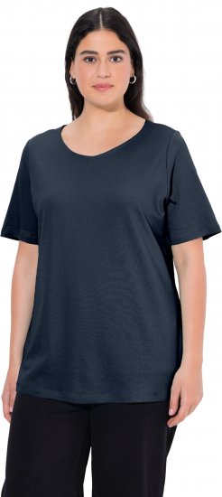 Ulla Popken Double Layer Rounded V-Neck Slim Fit Tee Navy Blue - T-särgid - 