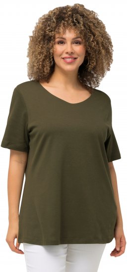 Ulla Popken Double Layer Rounded V-Neck Slim Fit Tee Forest Green - T-särgid - 