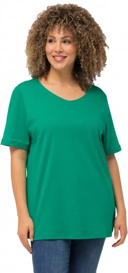 Ulla Popken Double Layer Rounded V-Neck Slim Fit Tee Emerald - T-särgid - 