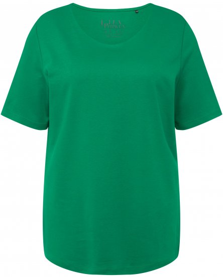 Ulla Popken Double Layer Rounded V-Neck Slim Fit Tee Green Emerald - T-särgid - 
