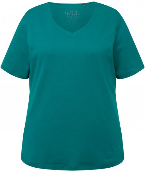 Ulla Popken Double Layer Rounded V-Neck Slim Fit Tee Dark Emerald - T-särgid - 