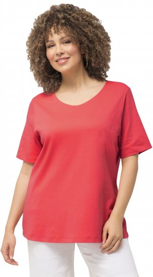 Ulla Popken Double Layer Rounded V-Neck Slim Fit Tee Dark Coral - T-särgid - 