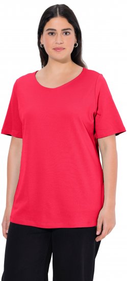 Ulla Popken Double Layer Rounded V-Neck Slim Fit Tee Red - T-särgid - 
