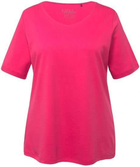 Ulla Popken Double Layer Rounded V-Neck Slim Fit Tee Dark Pink - T-särgid - 