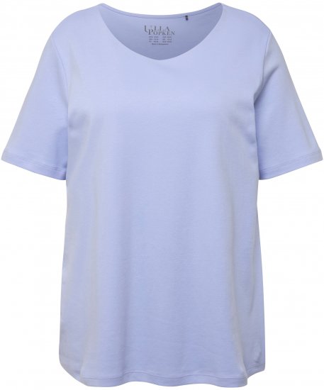 Ulla Popken Double Layer Rounded V-Neck Slim Fit Tee Pale Blue - T-särgid - 