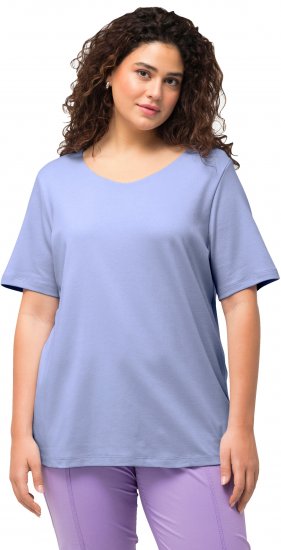 Ulla Popken Double Layer Rounded V-Neck Slim Fit Tee Pale Blue - T-särgid - 