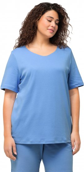 Ulla Popken Double Layer Rounded V-Neck Slim Fit Tee Cloud Blue - T-särgid - 