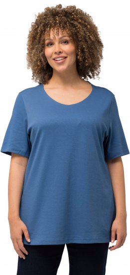 Ulla Popken Double Layer Rounded V-Neck Slim Fit Tee Denim Blue - T-särgid - 