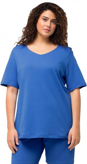 Ulla Popken Double Layer Rounded V-Neck Slim Fit Tee Blue - T-särgid - 