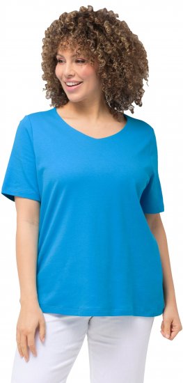 Ulla Popken Double Layer Rounded V-Neck Slim Fit Tee Sapphire Blue - T-särgid - 