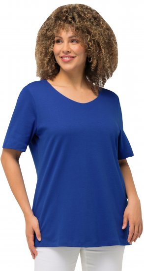 Ulla Popken Double Layer Rounded V-Neck Slim Fit Tee Cobalt Blue - T-särgid - 