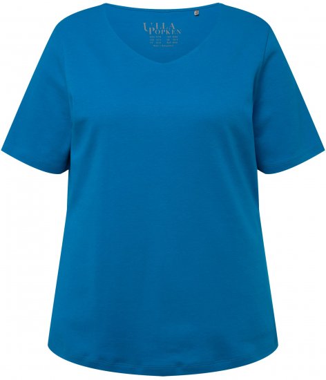Ulla Popken Double Layer Rounded V-Neck Slim Fit Tee Medium Blue - T-särgid - 