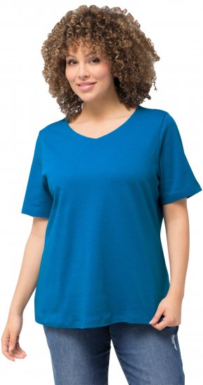Ulla Popken Double Layer Rounded V-Neck Slim Fit Tee Medium Blue - T-särgid - 