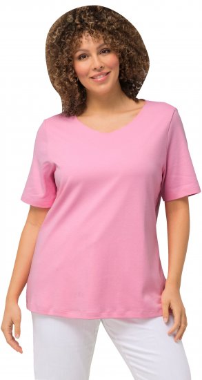 Ulla Popken Double Layer Rounded V-Neck Slim Fit Tee Light Pink - T-särgid - 