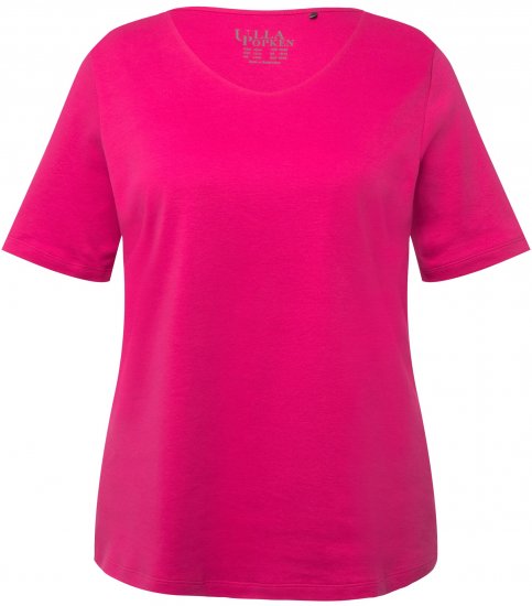 Ulla Popken Double Layer Rounded V-Neck Slim Fit Tee Fuchsia Pink - T-särgid - 