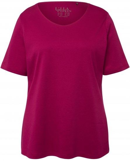 Ulla Popken Double Layer Rounded V-Neck Slim Fit Tee Magnolia Red - T-särgid - 