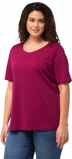 Ulla Popken Double Layer Rounded V-Neck Slim Fit Tee Magnolia Red - T-särgid - 