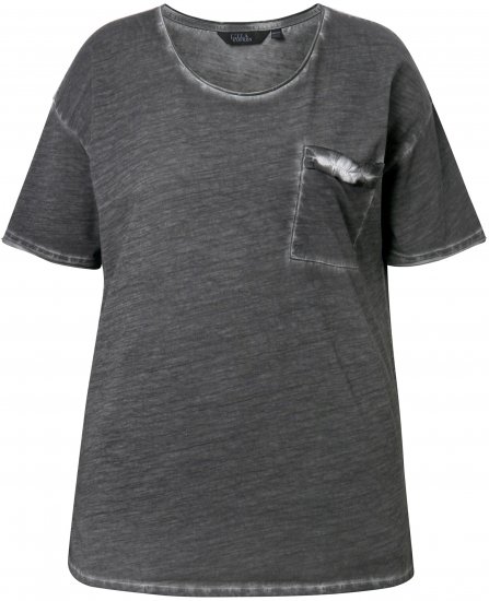 Ulla Popken Cold Dye Ruffle Edge Pocket Tee Graphite Grey - T-särgid - 