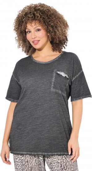 Ulla Popken Cold Dye Ruffle Edge Pocket Tee Graphite Grey - T-särgid - 