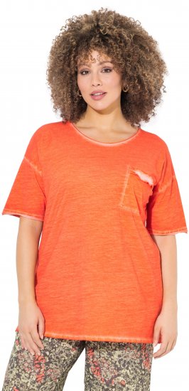 Ulla Popken Cold Dye Ruffle Edge Pocket Tee Coral Pink - T-särgid - 