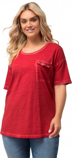 Ulla Popken Cold Dye Ruffle Edge Pocket Tee Salsa - T-särgid - 