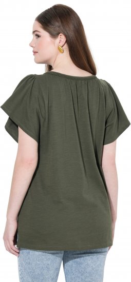 Ulla Popken Wing Sleeve V-Neck Tee Olive Grey - Ulla Popken - 