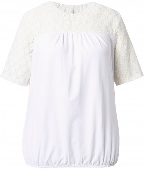 Ulla Popken Lace Yoke Short Sleeve T-Shirt Snow White - T-särgid - 