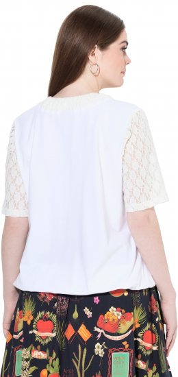 Ulla Popken Lace Yoke Short Sleeve T-Shirt Snow White - T-särgid - 